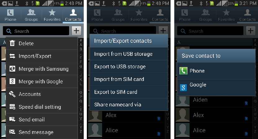 transfer contacts from android to android