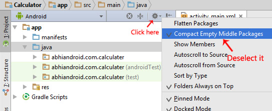 Deselect Compact Empty Middle Package android studio