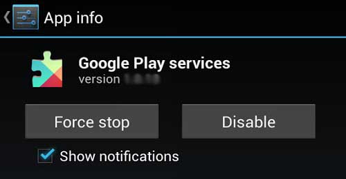 Остановить приложение Google Play servis