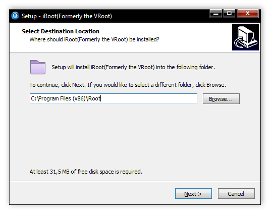 Выбор папки установки VRoot (iRoot) для компьютера