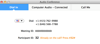 Dial in screen shot