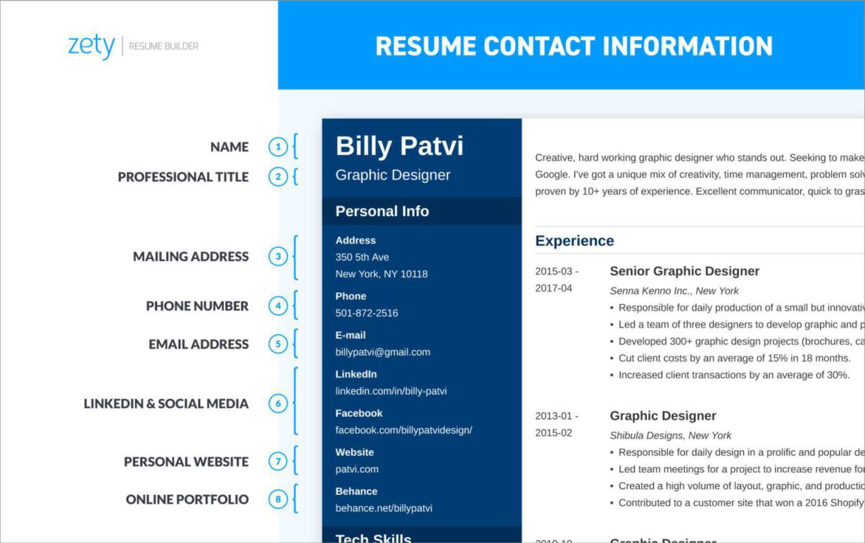 good contact information on resume with address phone number and social media