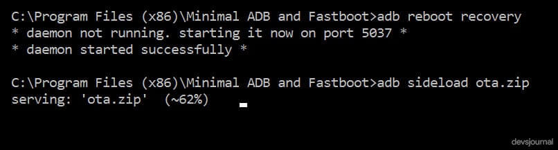 adb sideload OTA file update