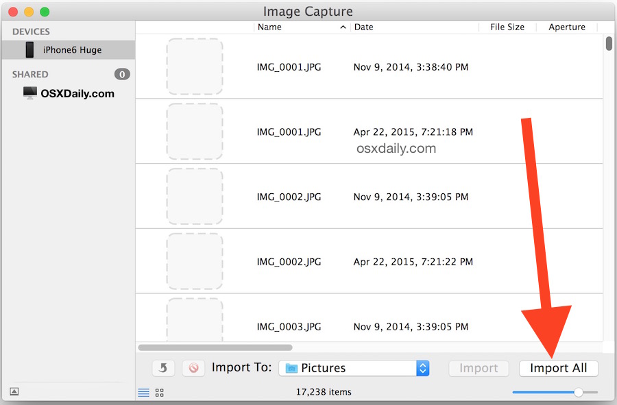Using Image Capture to transfer photos to a Mac from iPhone