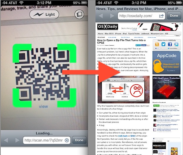 Read a QR Code from the iPhone