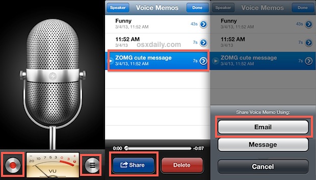Record the voice memo and send it to yourself