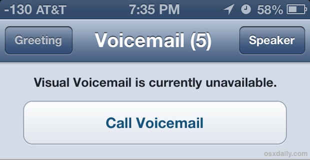 Visual voicemail unavailable error