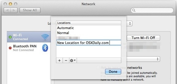 Add new Network Location in Mac OS X