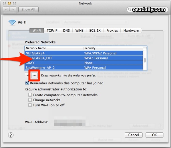 Delete all wi-fi networks from the Mac