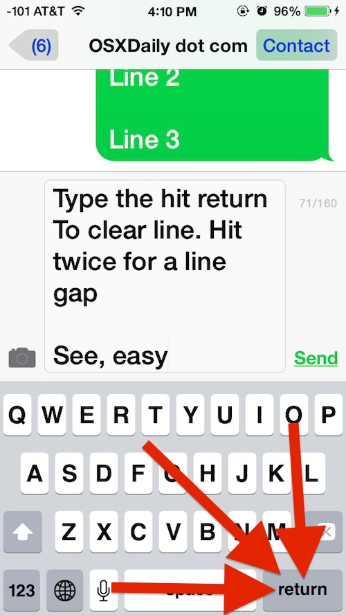 Typing line breaks in iMessages