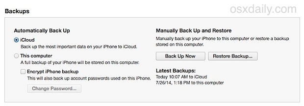 iTunes backups and restore