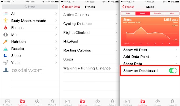 Health app show steps, flights climbed, and walking distance