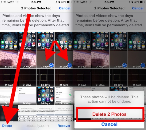 Permanently delete photos in iOS instantly through Albums view