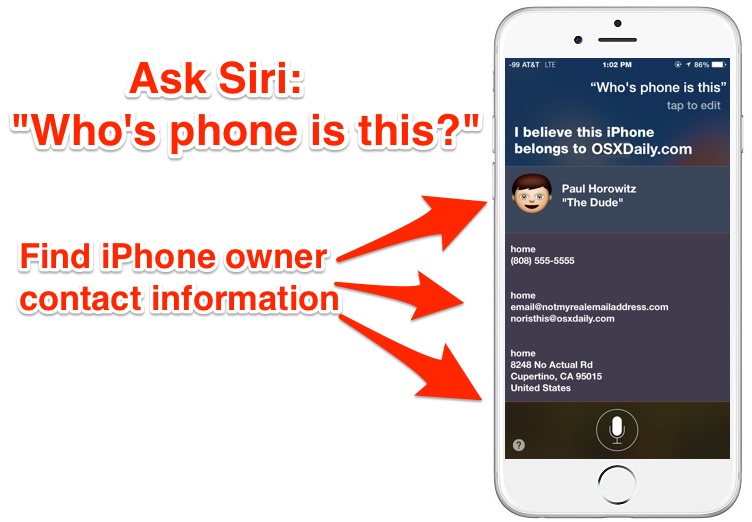 Find iPhone owner contact information with Siri