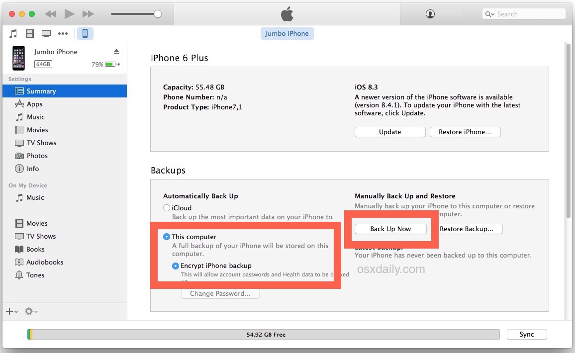Backup everything encrypted from old iPhone in iTunes