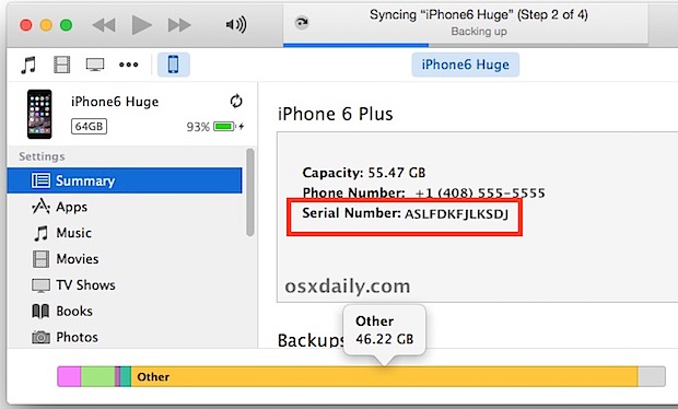 Finding an iPhone Serial Number from iTunes
