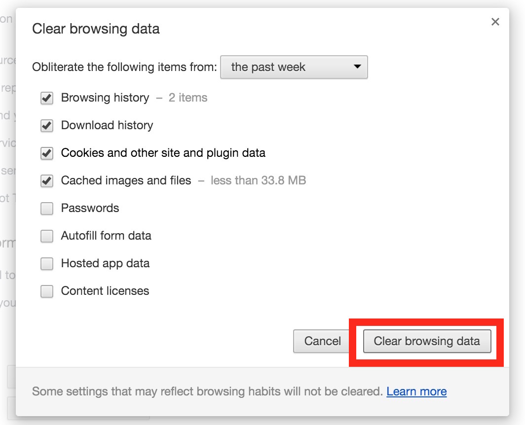 Chrome clear web data and browser cache