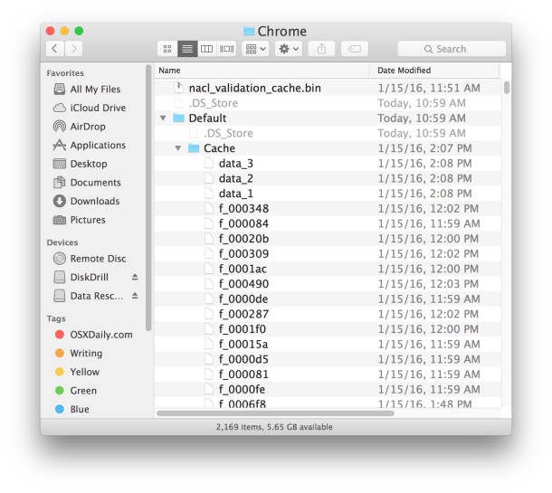Google Chrome cache location in Mac OS X file system  2