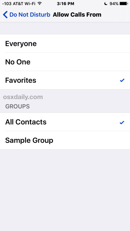 Allow calls from Favorites or from "All Contacts"