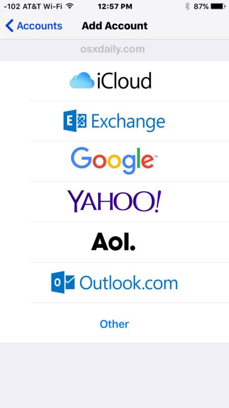 Add new email account and email address to iOS 