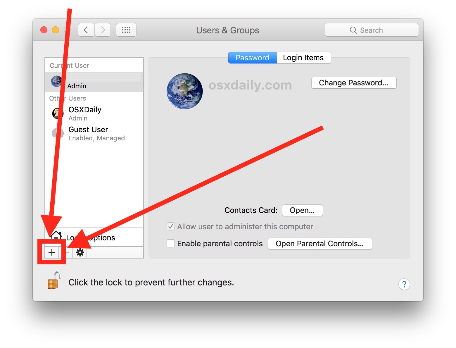 Creating a new admin user account on the Mac