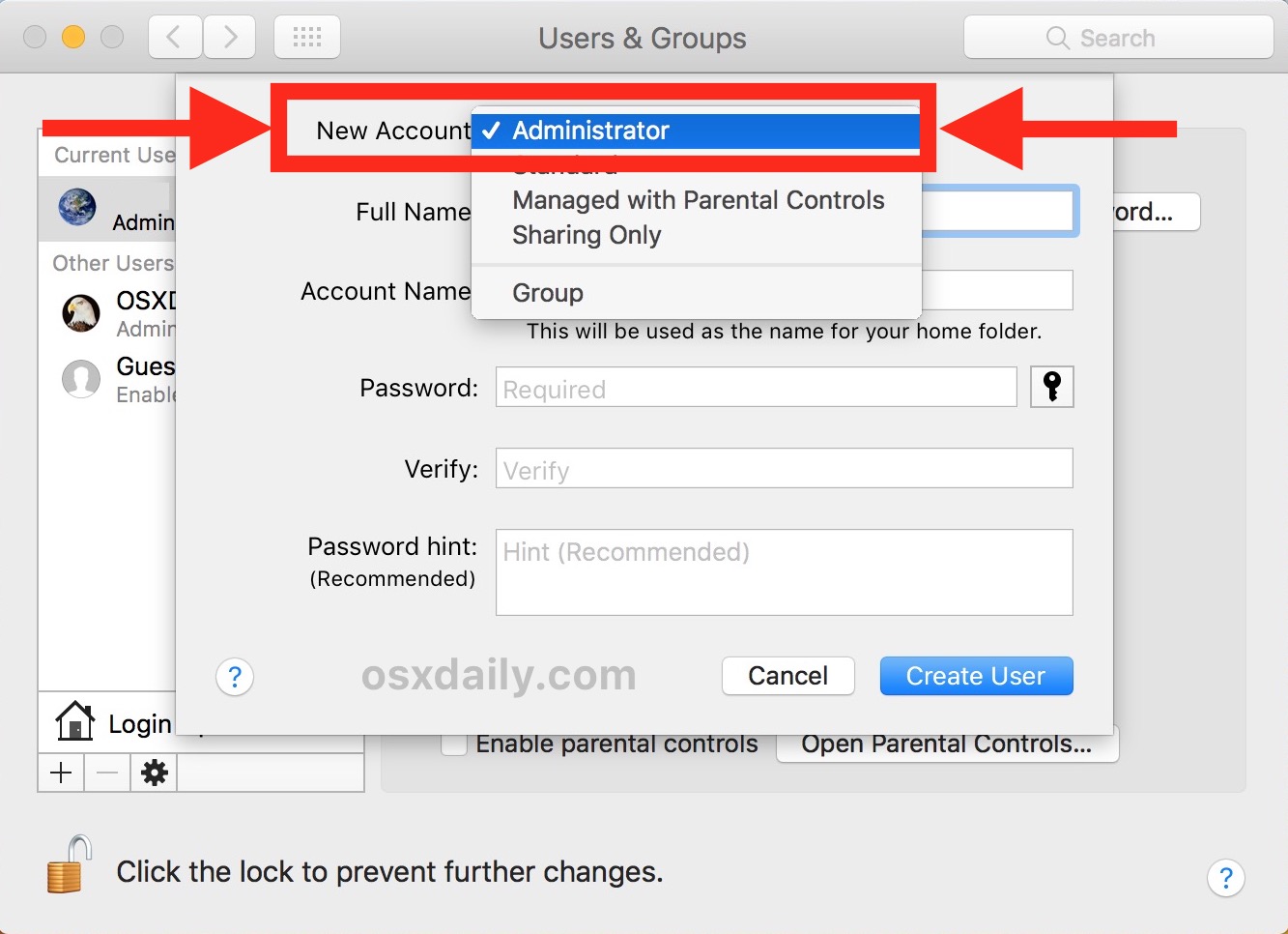 Choose to create a new admin account 