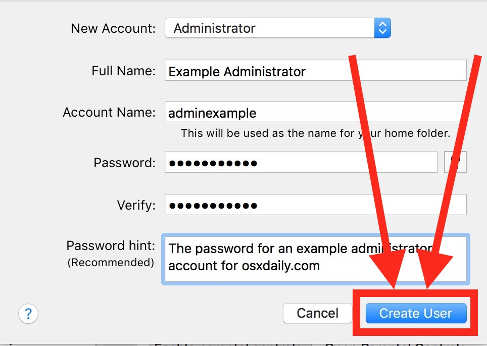 Create a new admin account in Mac OS