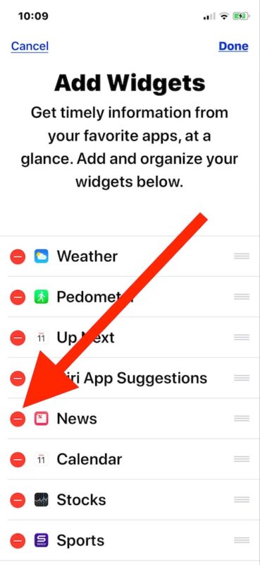 How to remove widgets from Today widget screen of iOS 