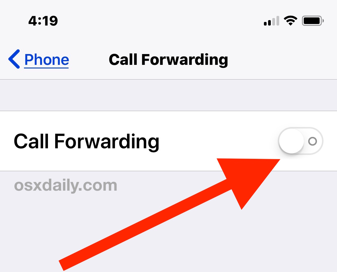 Toggle for disabling or enabling Call Forwarding on iPhone