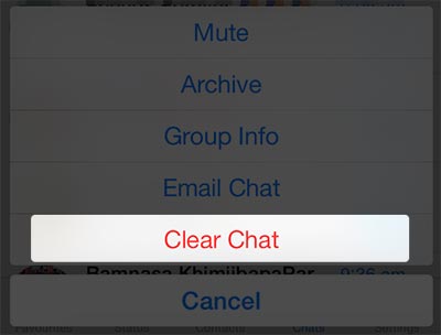 iPhone whatsapp tap clear chat