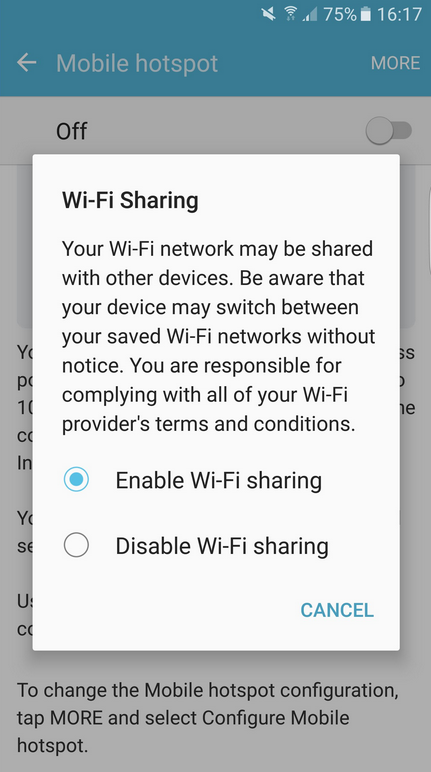 enable galaxy s7 wifi sharing