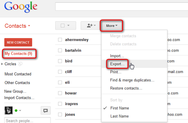 import contacts from gmail to android-click ‘Export contacts’