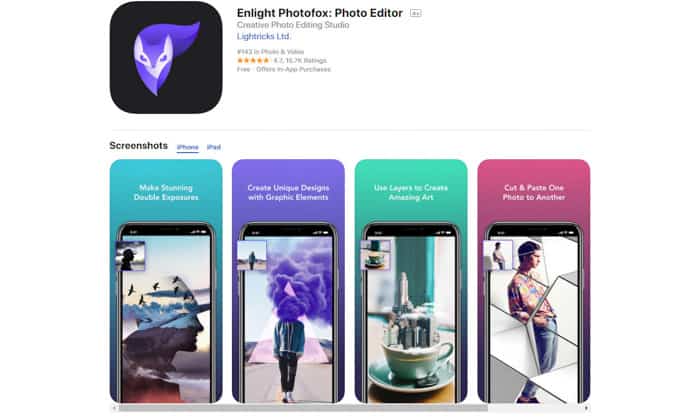 Screenshot of Enlight Photofox homepage - photo editor app