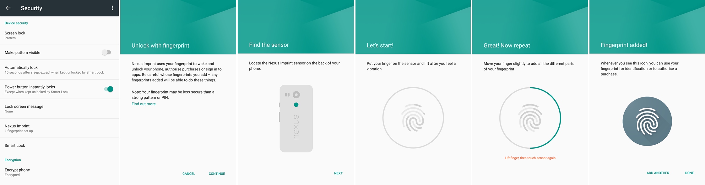 How to set up fingerprint unlock screenshot (Nexus)