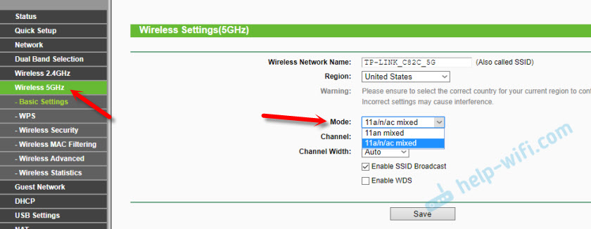 TP-Link: режим (mode) n/ac для диапазона 5 ГГц