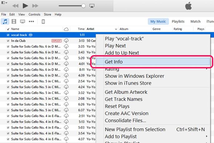how to cut music on itunes- Choose Start and Stop 