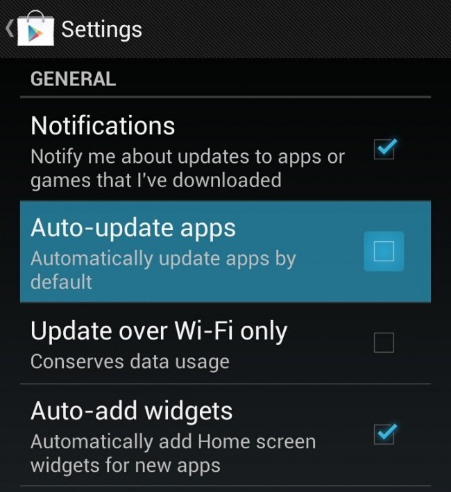 turn off the automatic app updates on Android