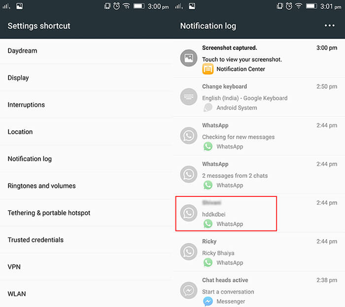 see deleted whatsapp messages on android notification log