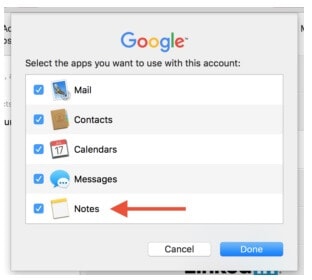 sync iphone notes to other email account