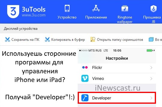 Меню «Developer» появляется из-за сторонних программ для iPhone и iPad