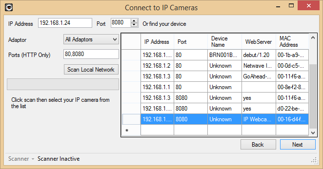 Enter or find the IP address of IP Webcam. Set the Port to 8080