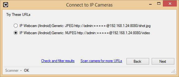 Use the MJPEG option to connect