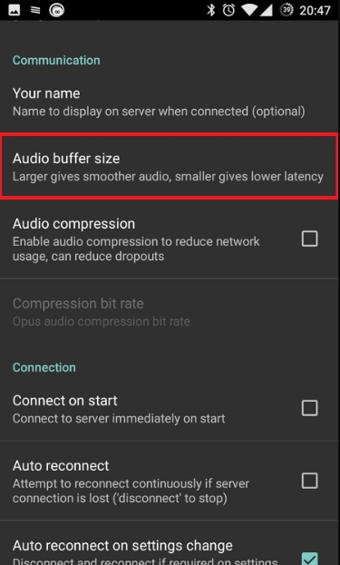 Audio buffer size