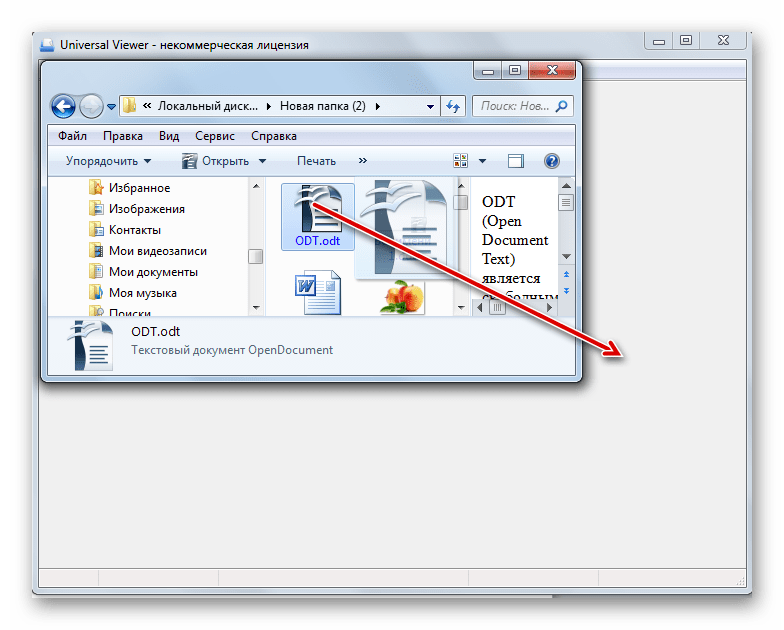 Перетягивания файла ODT из окна Проводника Windows в окно программы Universal Viewer