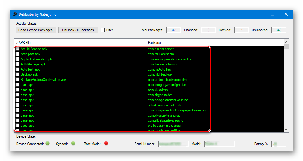 Debloater список приложений установленных в Андроид-устройстве