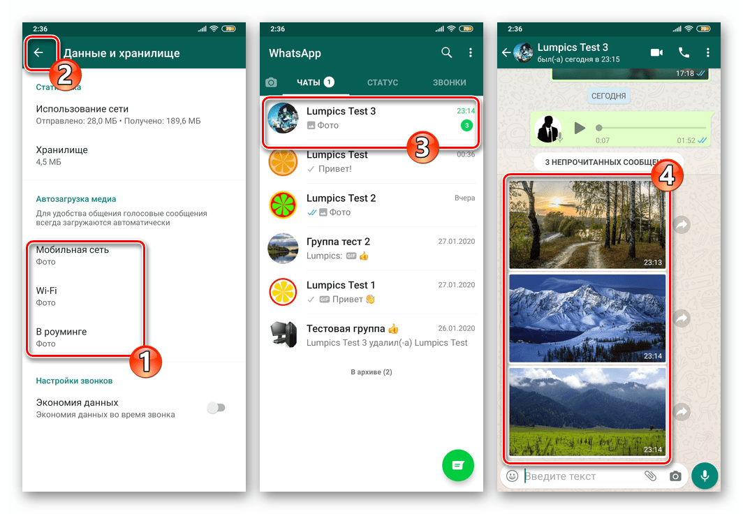 WhatsApp для Android Автозагрузка фотографий из чатов в мессенджере включена