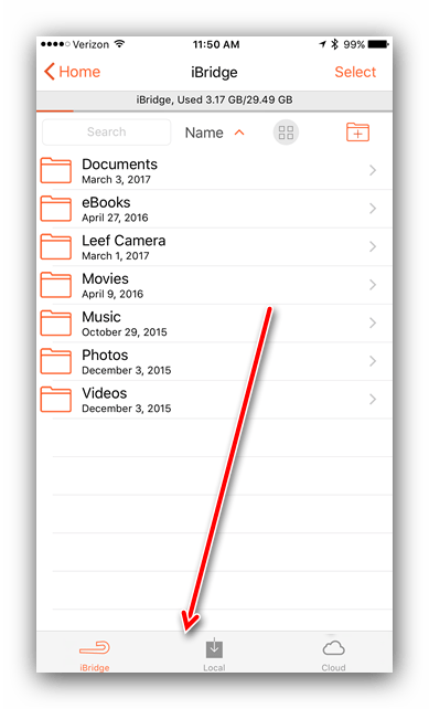 Хранилище в Leef iBridge для копирования файлов с iPhone на флешку