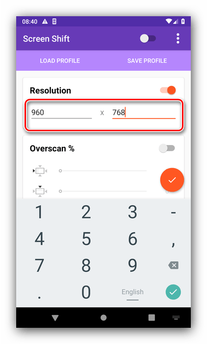 Ввод новых значений для смены разрешения на Android посредством сторонней программы