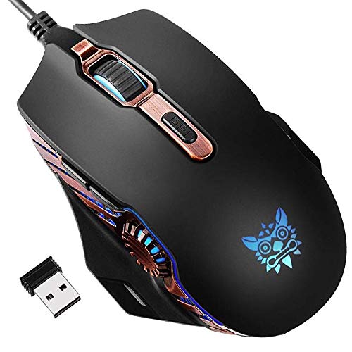 ONIKUMA Wireless Gaming Mouse [6000 DPI] [Rechargeable] Computer USB Mice- Accurate Optical Gaming Sensor & 6 Ajustable Color RGB Breathing LED Backlit, Wired Charging Compatibility