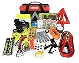 BLIKZONE Auto Roadside Assistance Car Kit Classic 81 Pc for Vehicle Emergency: Portable Air Compressor, Jumper Cables,